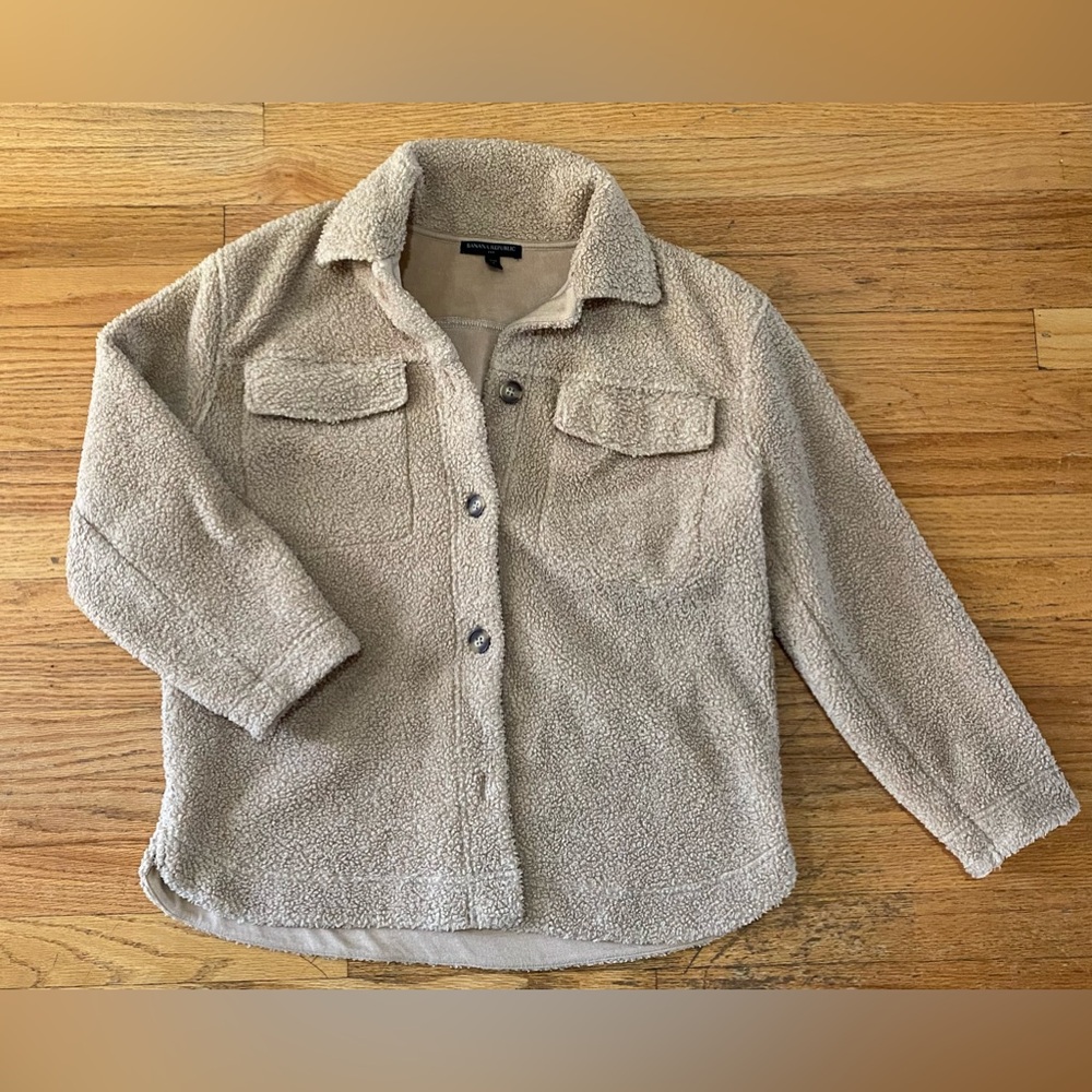 Banana Republic Fuzzy Shacket in Tan